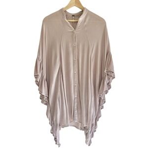 Free People XS/S Mauve Ruffle Sleeve Button Down Flowy Top Blouse‎ Boho Pockets